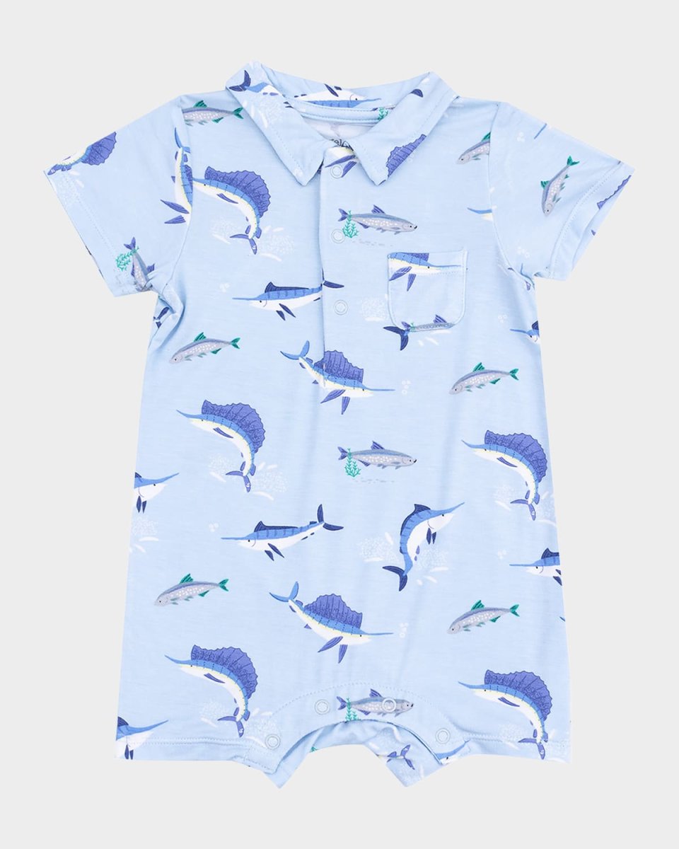 Boy's Deep Sea Fishing Polo Playsuit, Size 3M-24
